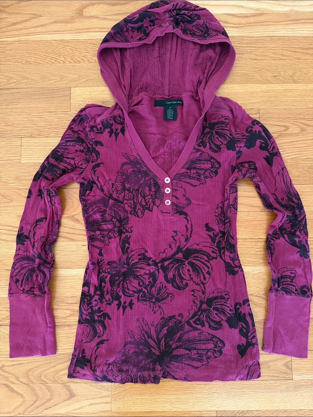 Calvin Klein Jeans Plum Floral Hooded Henley